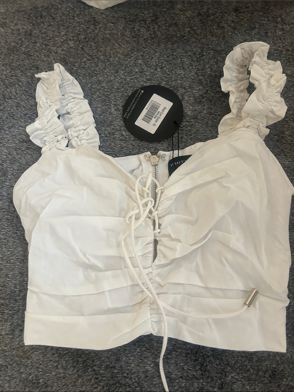 White Fox Boutique White Lace-Up Ruched Crop Top